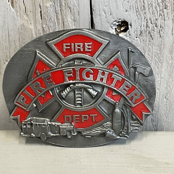 Siskiyou Fire Fighters Belt Buckle Mens 1991 Pewter Dimensional First Responder - Picture 2 of 6